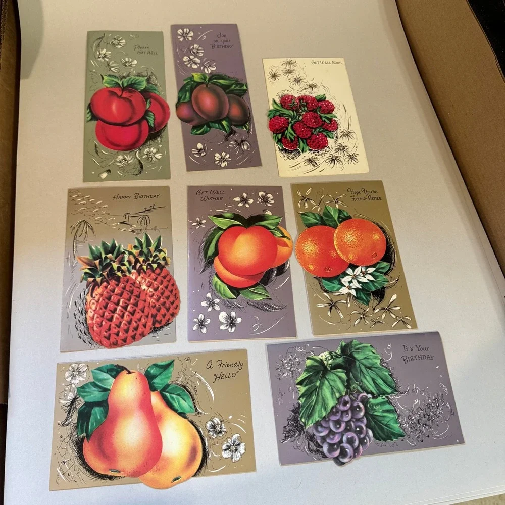 8‎ Vintage Fruit Fancy Greeting Cards with Recipes Birthday Get Well USA MCM